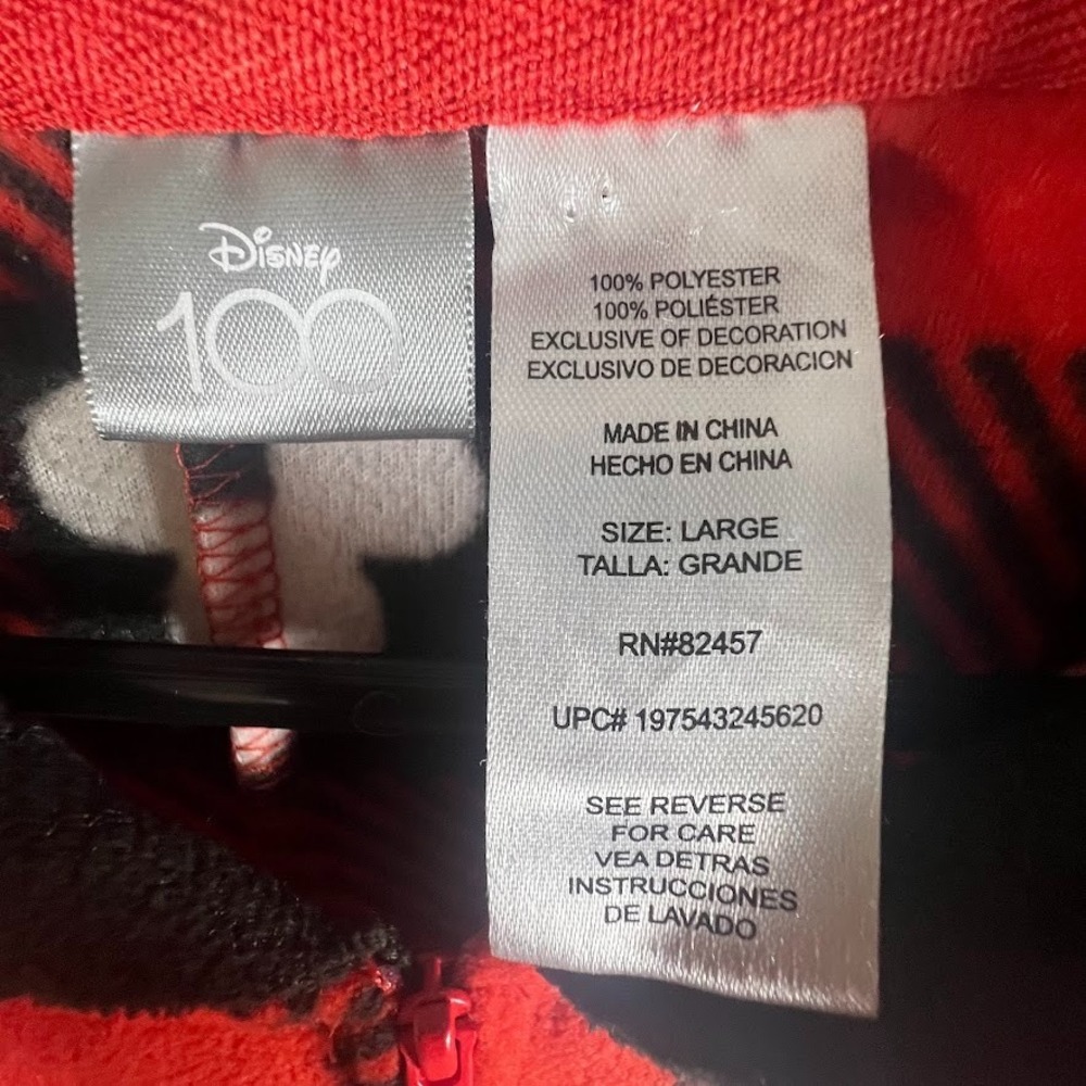 Disney 100 Mickey Mouse Union‎ Suit Pajamas Womens L Buffalo Plaid Hooded Ears - Picture 6 of 7